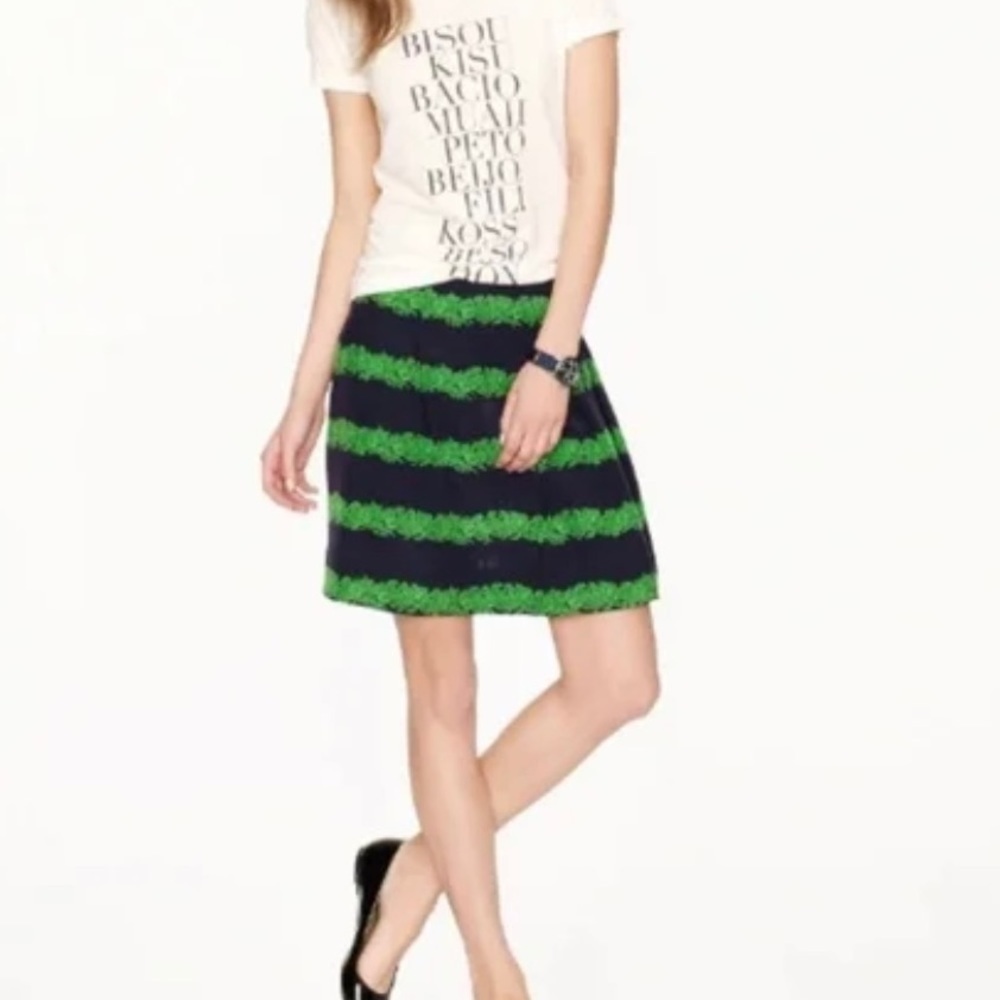 J.Crew Beanstalk Silk Skirt Navy And Green Size 4